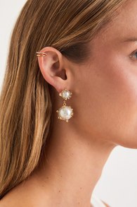 Flirty Flourish Gold and White Pearl Drop Earrings