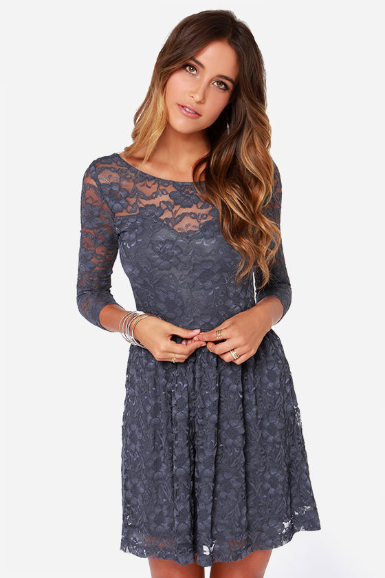 grey lace dress with sleeves