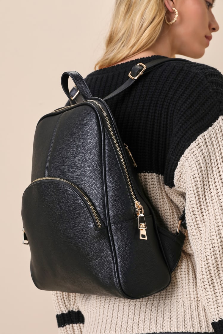 chic mini backpack Eco-Friendly Purse Sustainable Travel Rucksack Featuring the bold Black Pebbled Backpack - Mini