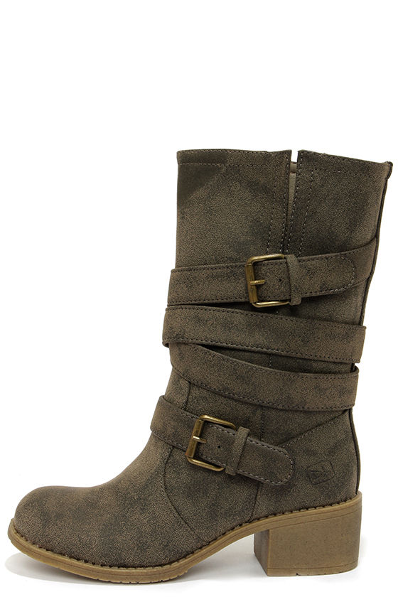 Cute Olive Boots - Distressed Boots - Mid-Calf Boots - $69.00
