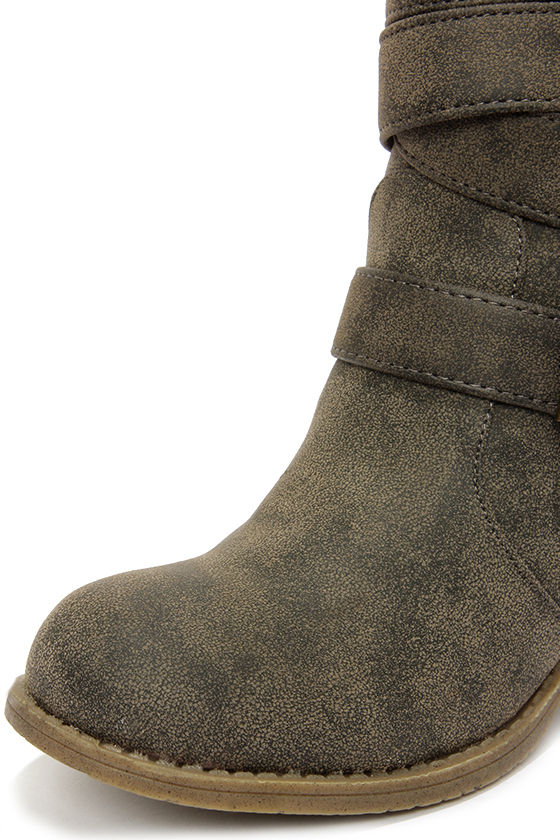 Cute Olive Boots - Distressed Boots - Mid-Calf Boots - $69.00