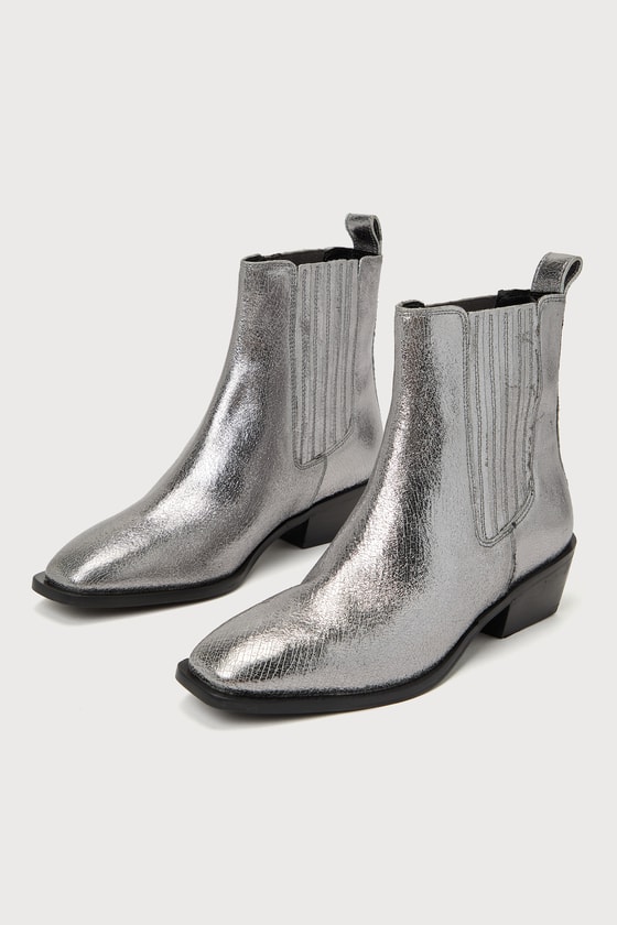 Shop Seychelles Hold Me Down Silver Metallic Leather Ankle Boots