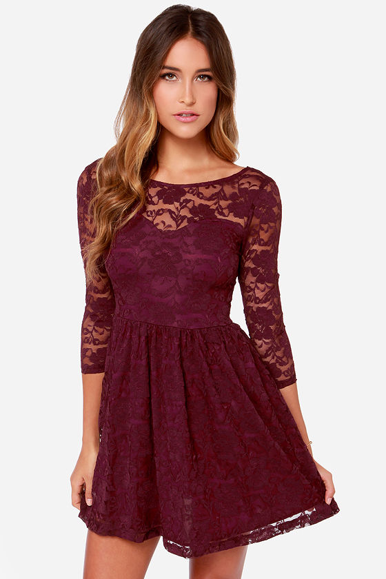 maroon dress with lace sleeves