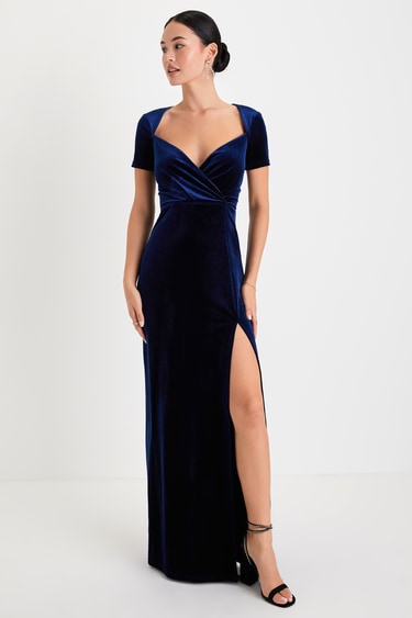 Navy Blue Velvet Velvet Maxi Dress Surplice Maxi Dress Lulus