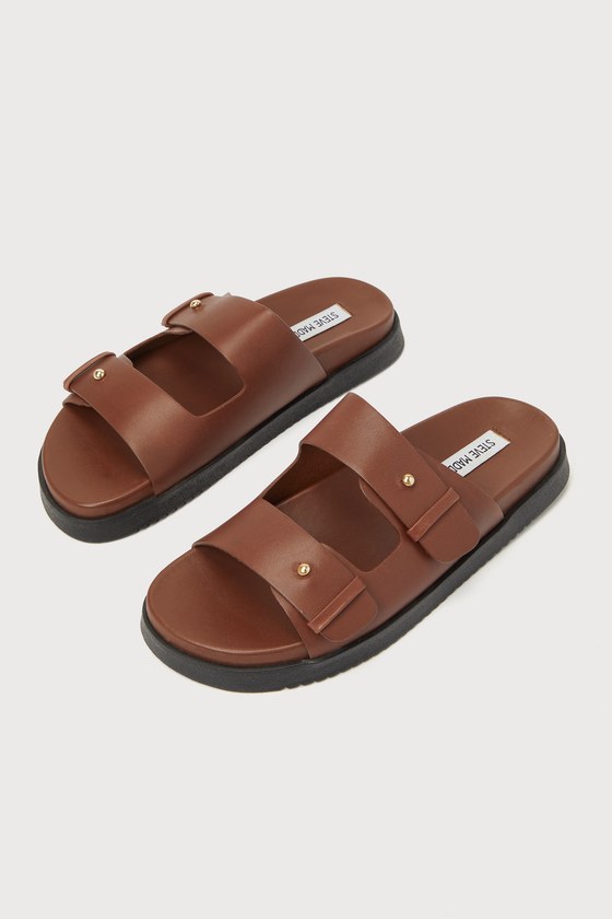 Mariel Brown Leather Studded Flatform Slide Sandals 2