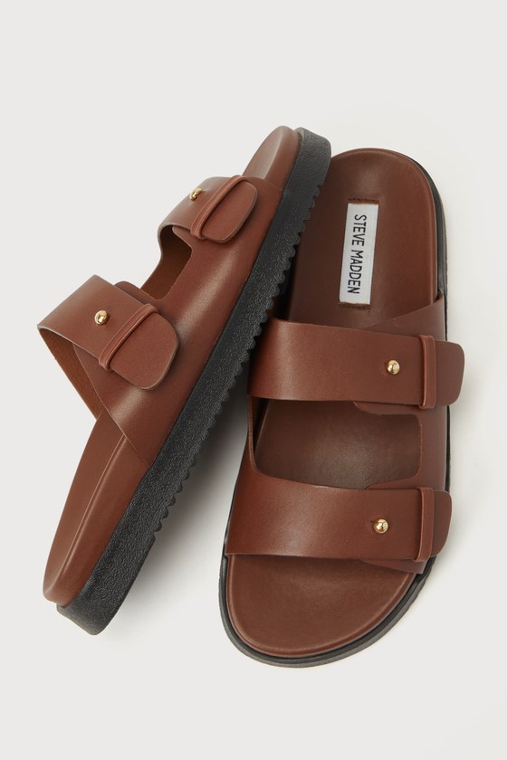 Steve Madden Mariel Brown - Brown Leather Sandals - Slide Sandals