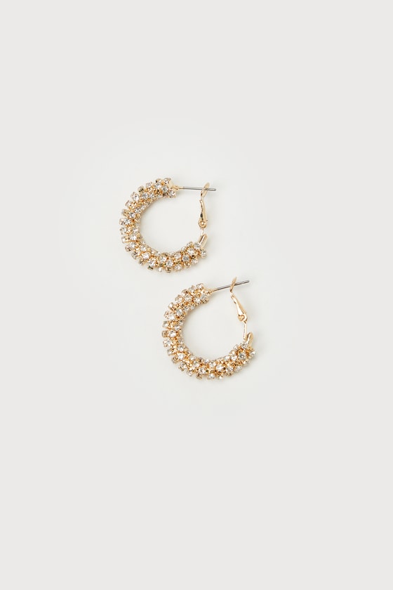 Sophisticated Glow Gold Rhinestone Hoop Earrings