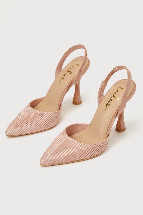 Lulus Rhoads Rose Gold Pleated Satin Pointed-toe Slingback Pumps