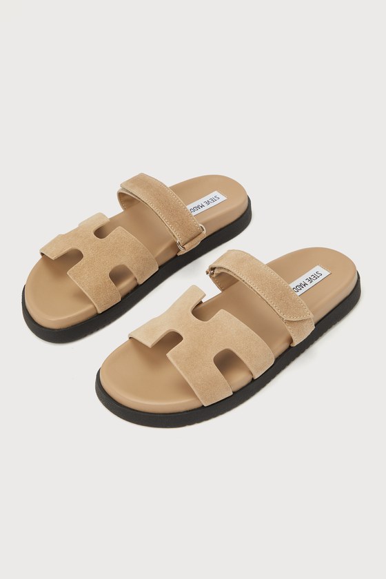 Mayven Taupe Suede Leather Flatform Slide Sandals 2