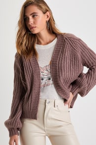 Warm Impression Heather Taupe Cable Knit Open-Front Cardigan