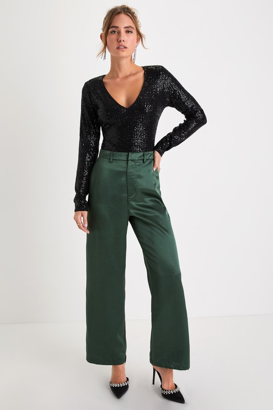 Sparkling Evenings Black Sequin V-Neck Long Sleeve Bodysuit 4