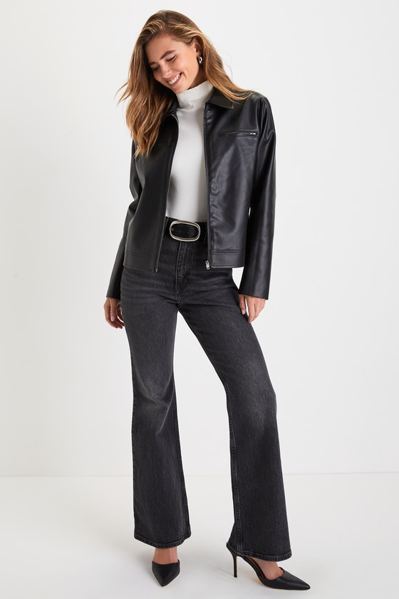 Black Moto Jacket - Cute Vegan Leather Jacket - Collared Jacket - Lulus