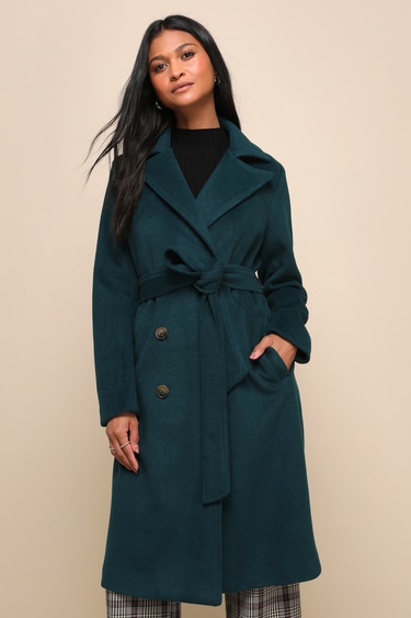 Season of Sophistication Teal Green Wool Double-Breasted Coat