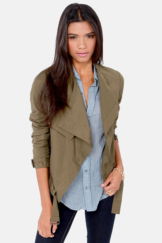 Cute Olive Green Jacket - Asymmetrical Jacket - Button-Up Jacket - $81. ...