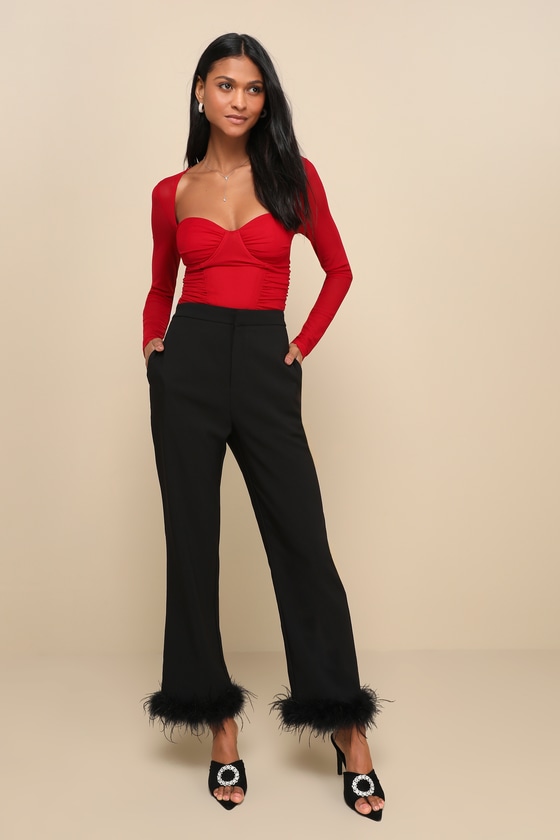 Coy Cutie Red Mesh Bustier Long Sleeve Crop Top 2