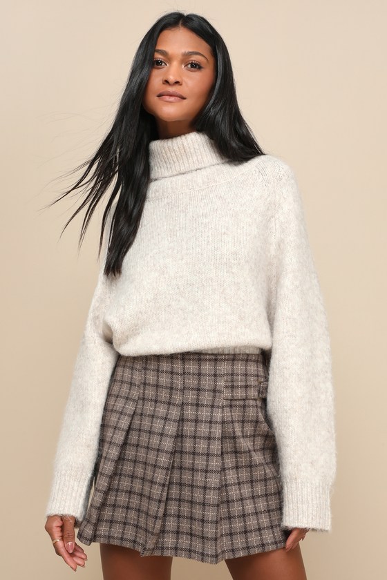 Chic Expression Light Brown Plaid Belted Pleated Mini Skirt 1