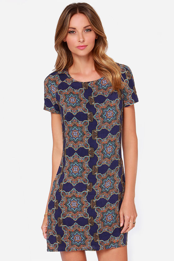 navy blue print dress