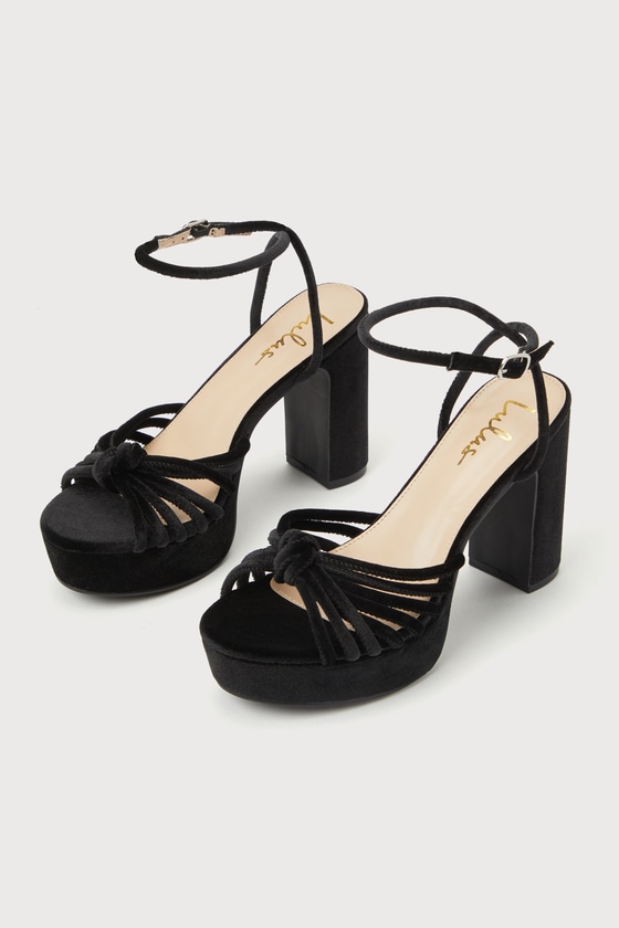Nikina Black Velvet Strappy Platform High Heel Sandals 4