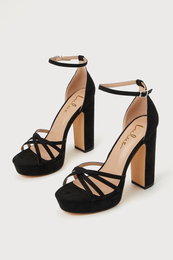 Yannie Black Suede Strappy Platform High Heel Sandals 1