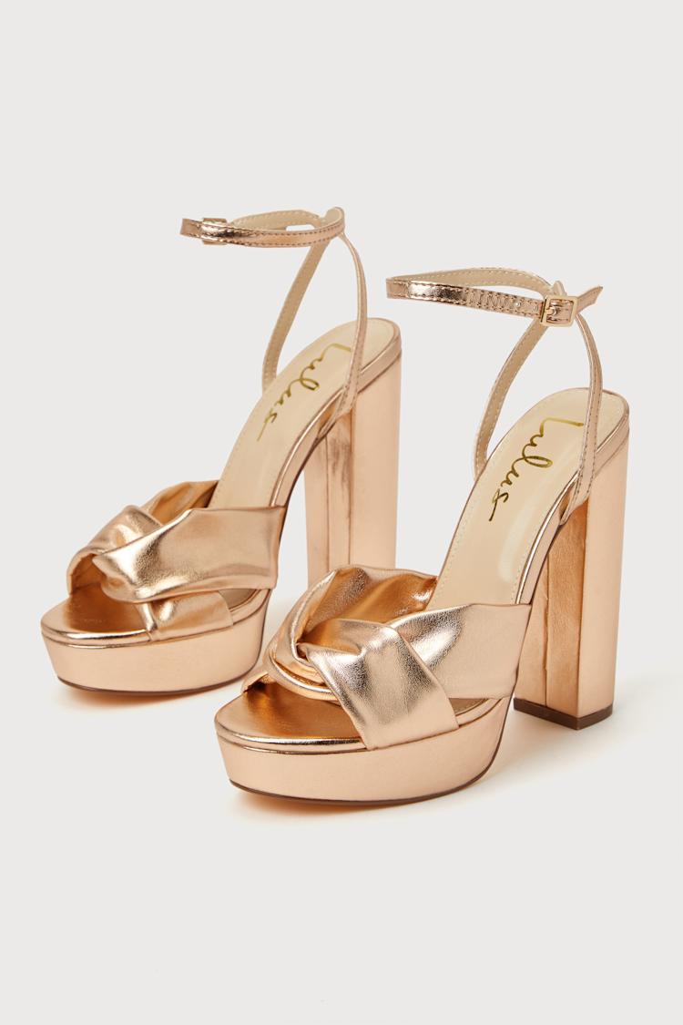 slim fit dress slacks Rose Gold Rock Glitter Block Heel with Ankle Strap, Wedding Shoes 6.5