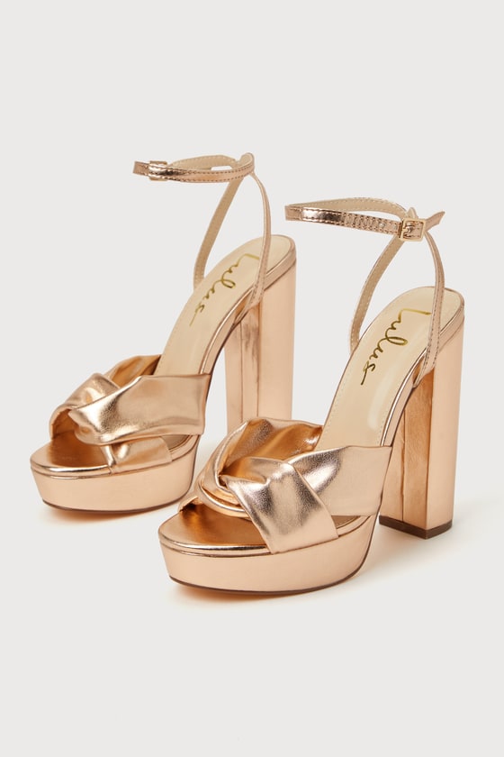 Prestan Rose Gold Platform Ankle Strap High Heels 1