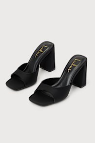 Preslie Black Satin High Heel Slide Sandals 2