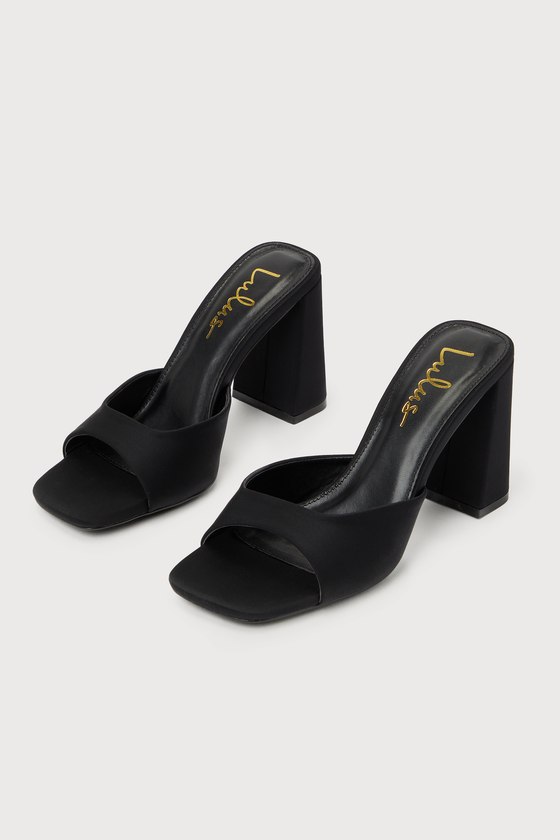 Preslie Black Satin High Heel Slide Sandals 2