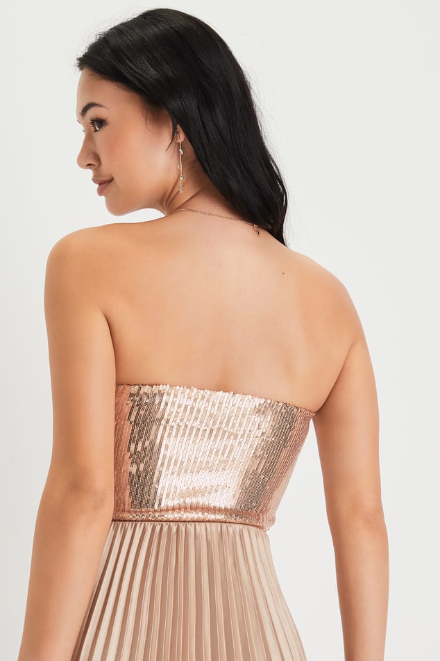 Charismatic Shine Rose Gold Sequin Strapless Bodysuit