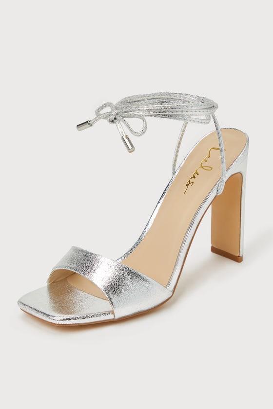 Lulus Madelynn Silver Metallic Lace-up High Heel Sandal Heels