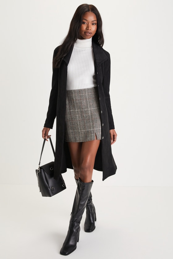 Elevated Season Black Vegan Suede Collared Trench Coat 4