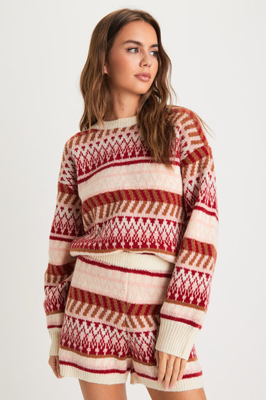 Toasty Moment Cream Multi Fair Isle Knit Sweater