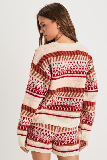 Toasty Moment Cream Multi Fair Isle Knit Sweater