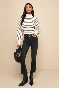 Bella Black Cropped Raw Hem High-Rise Flare Jeans