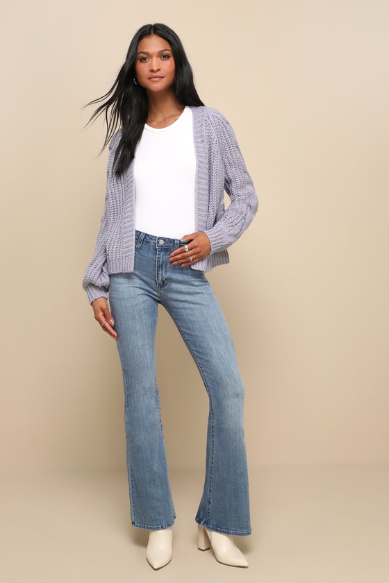 Blue Grey Cardigan Cable Knit Cardigan OpenFront Cardigan Lulus