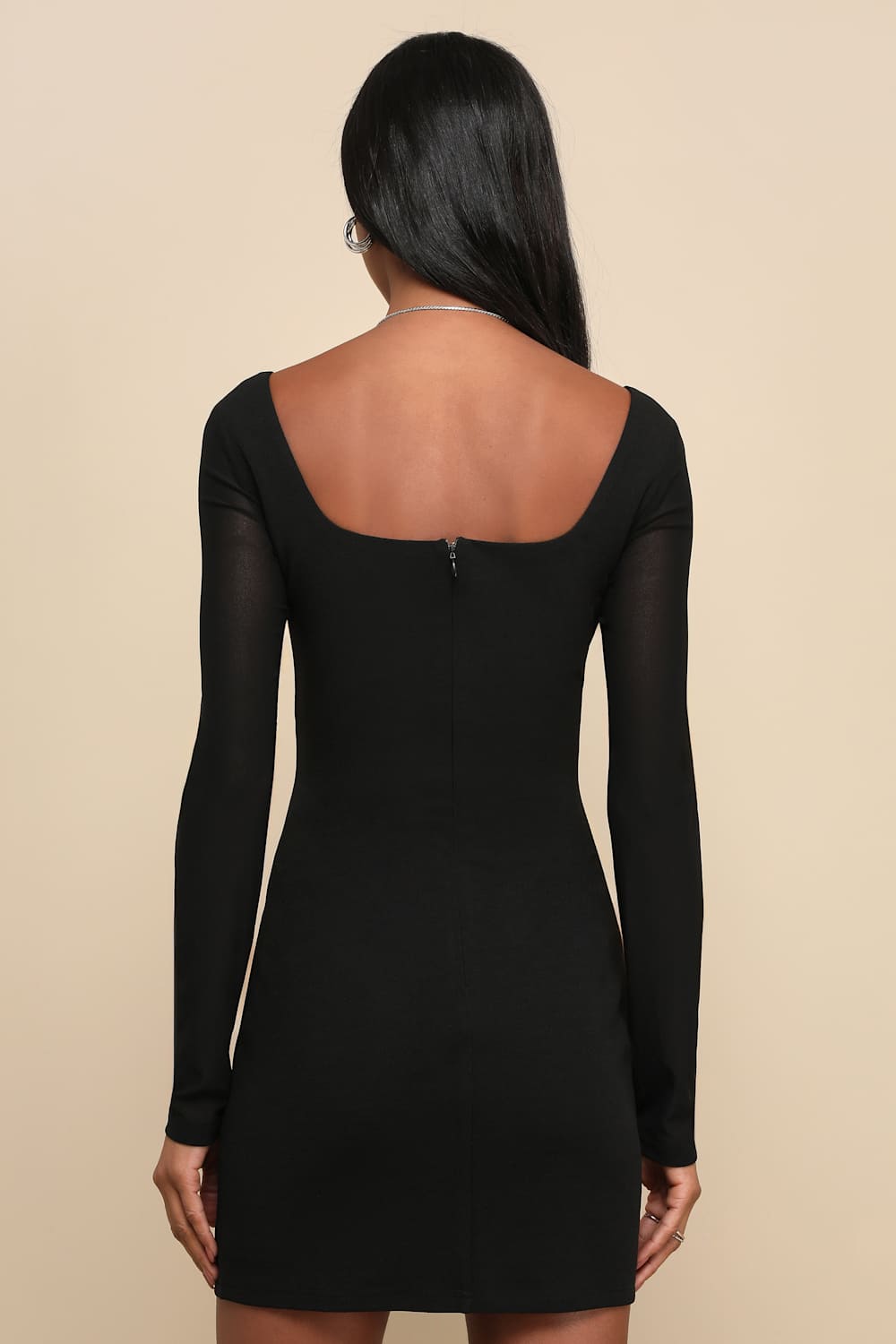 Flirty Delight Black Long Sleeve Bustier Mini Dress
