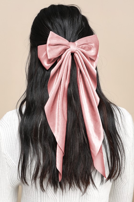 Adorably Delightful Pink Velvet Hair Bow Barrette 1