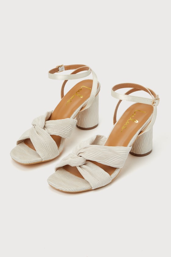 Lulus Doroknot Champagne Knotted Pleated High Heel Sandal Heels