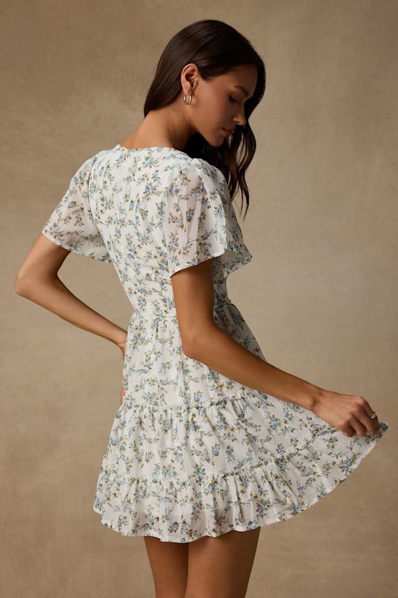 So True White Floral Print Tiered Short Sleeve Mini Dress - thumbnail 2