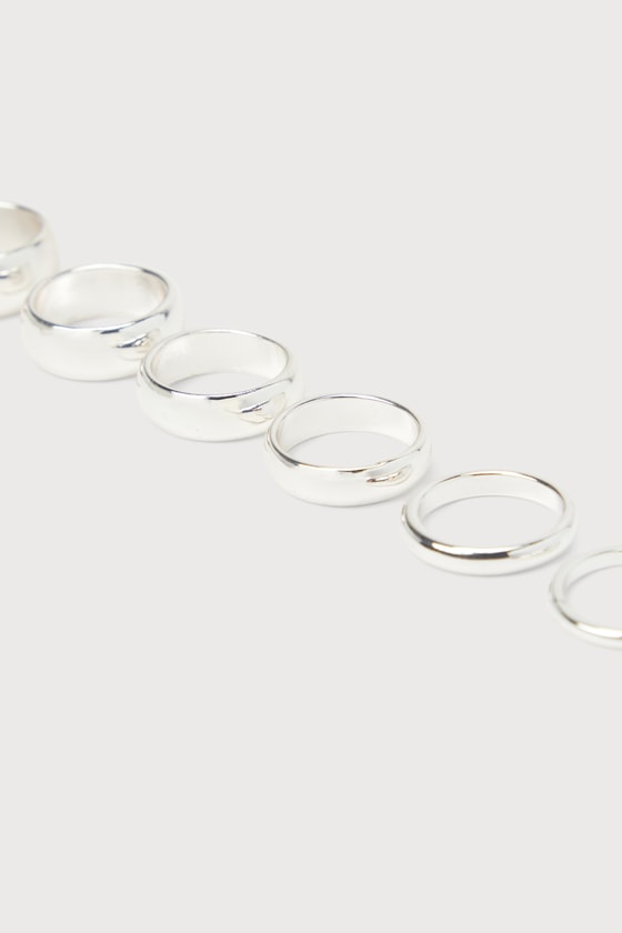 Bold Gleam Silver Cigar Band Ring Set 2