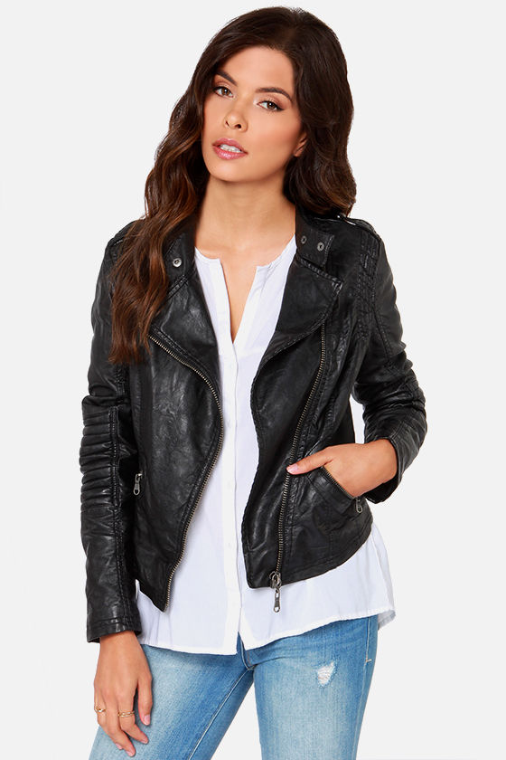 Black Swan Heart Black Vegan Leather Moto Jacket 1