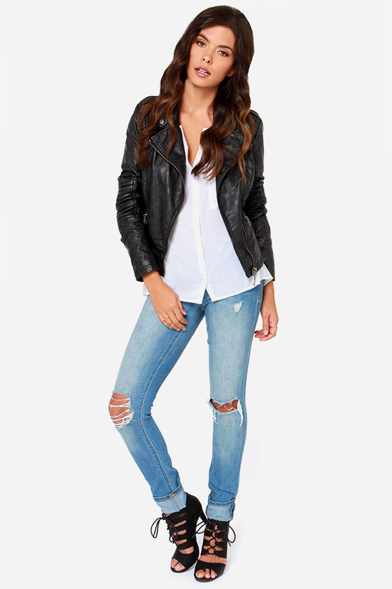 Black Swan Heart Black Vegan Leather Moto Jacket 2