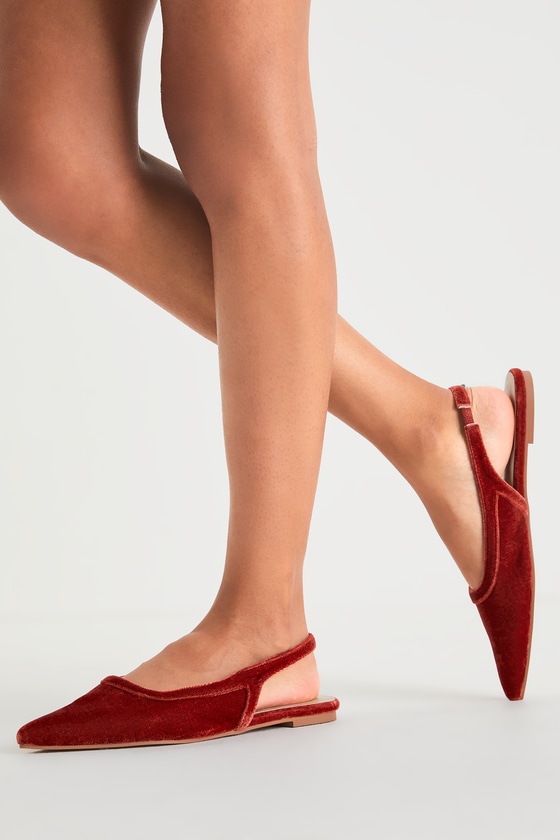 Lulus Josselyn Rust Velvet Pointed-toe Slingback Flats In Red