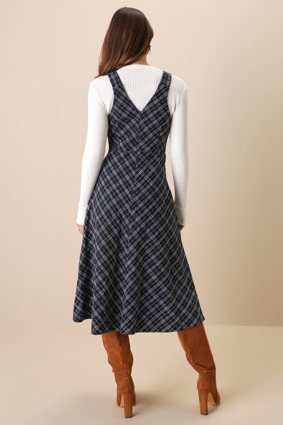 12855 Navy Blue Tweed Dress