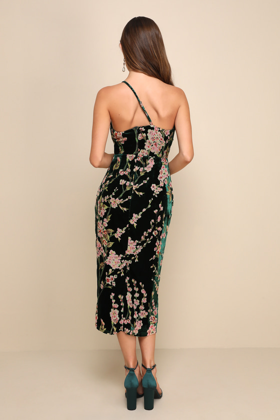 Posh Forever Emerald Floral Burnout Velvet Midi Dress 2