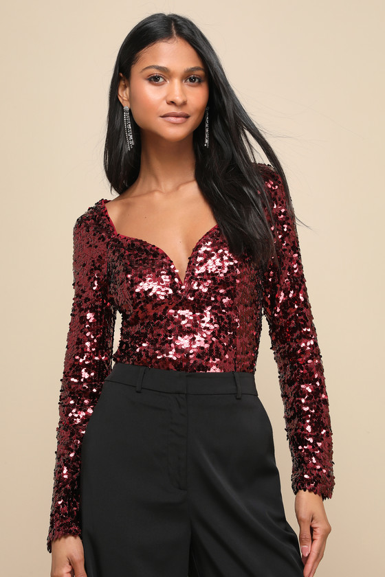 Burgundy Sequin Top  Valencia High Neck Top – Style Cheat