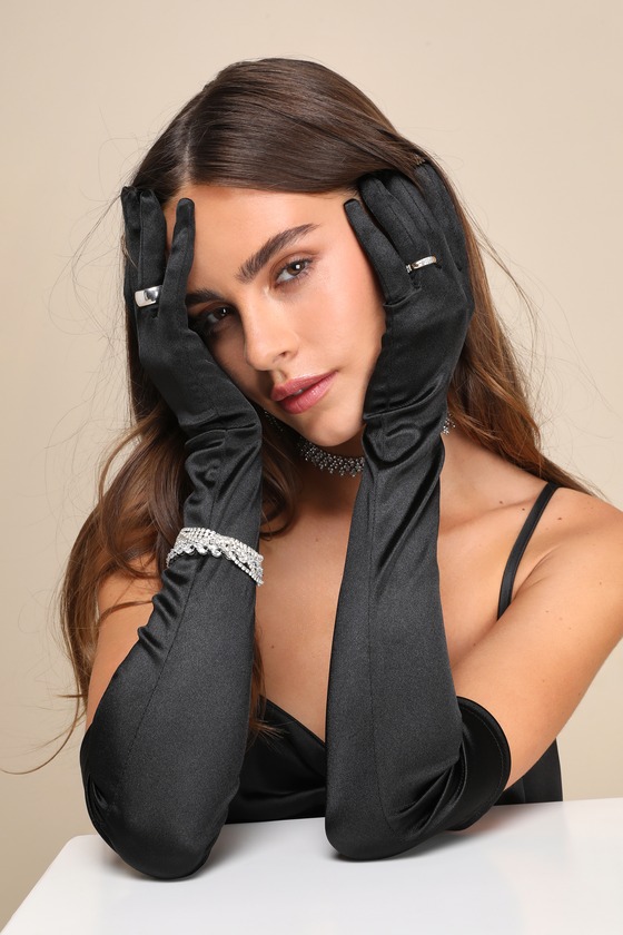 Amazing Sensation Black Satin Elbow-Length Gloves 4