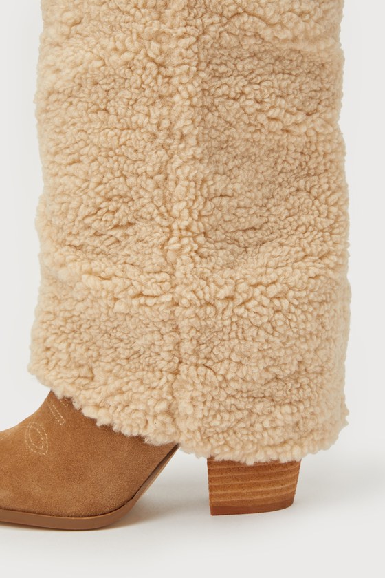 Steve Madden Lassy - Tan Western Boots - Shearling Overlay
