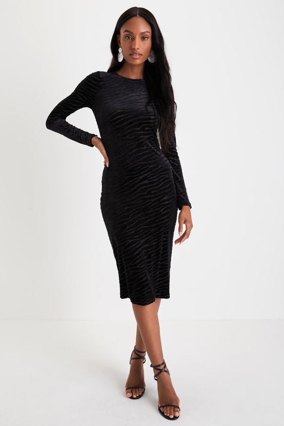 Lulus Instinctively Flirty Black Burnout Velvet Sheer Mesh Midi Dress