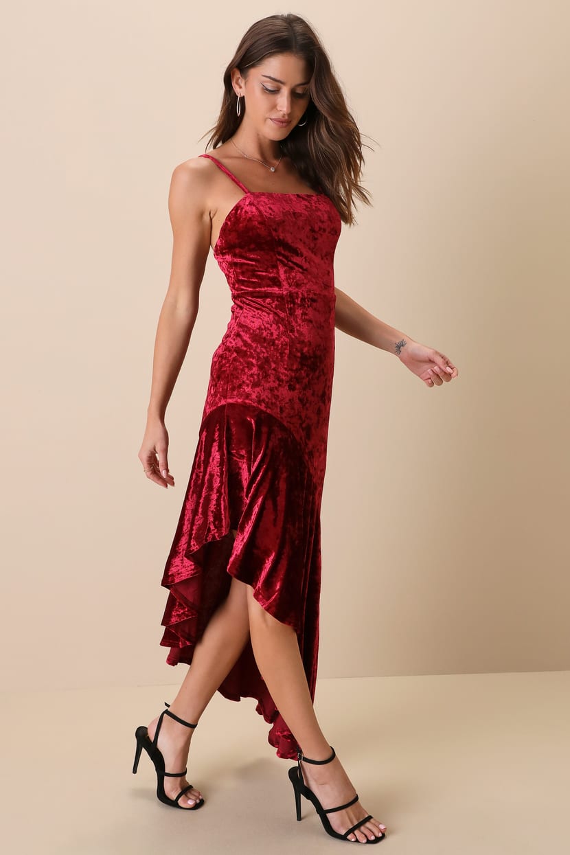 Red High-Low Dress - Asymmetrical Dress - Velvet Maxi Dress - Lulus Red High-Low Dress - Asymmetrical Dress - Velvet Maxi Dress - Lulus