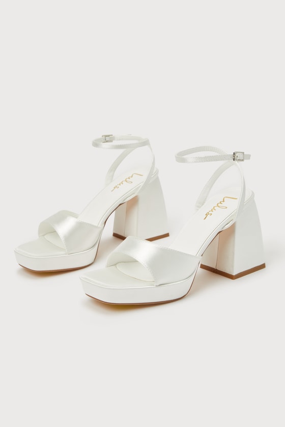Shirine Ivory Satin Platform Ankle Strap Heels - thumbnail 3